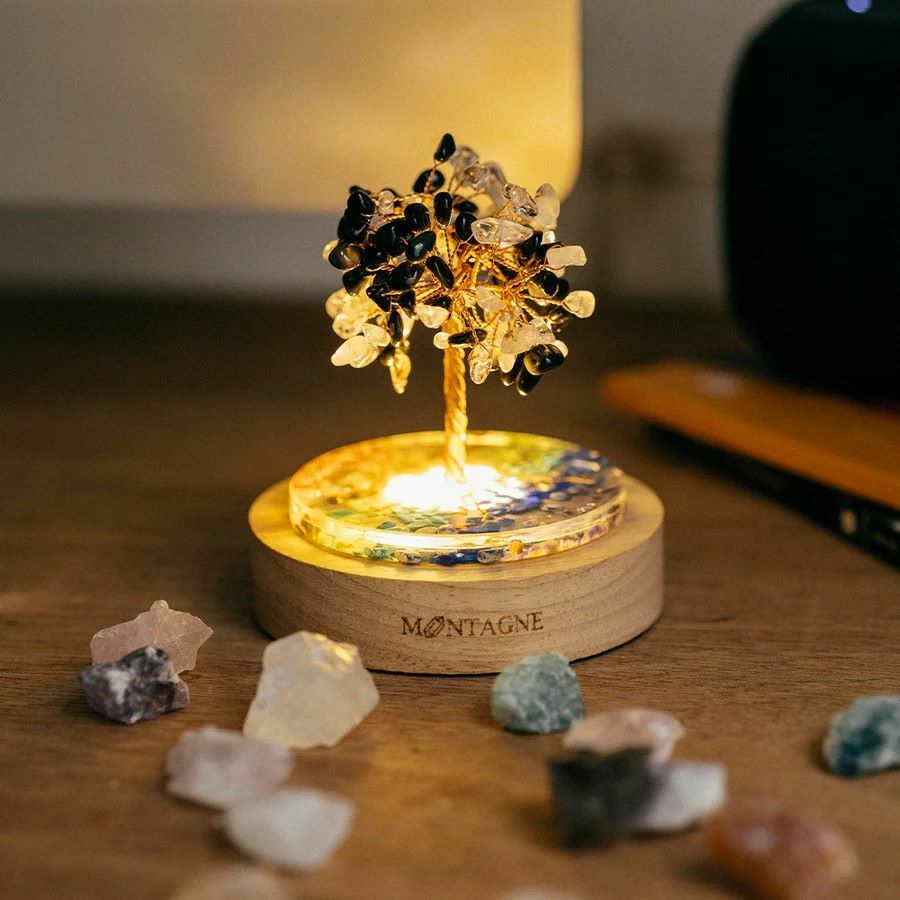 水晶開運樹｜白水晶。黑曜石