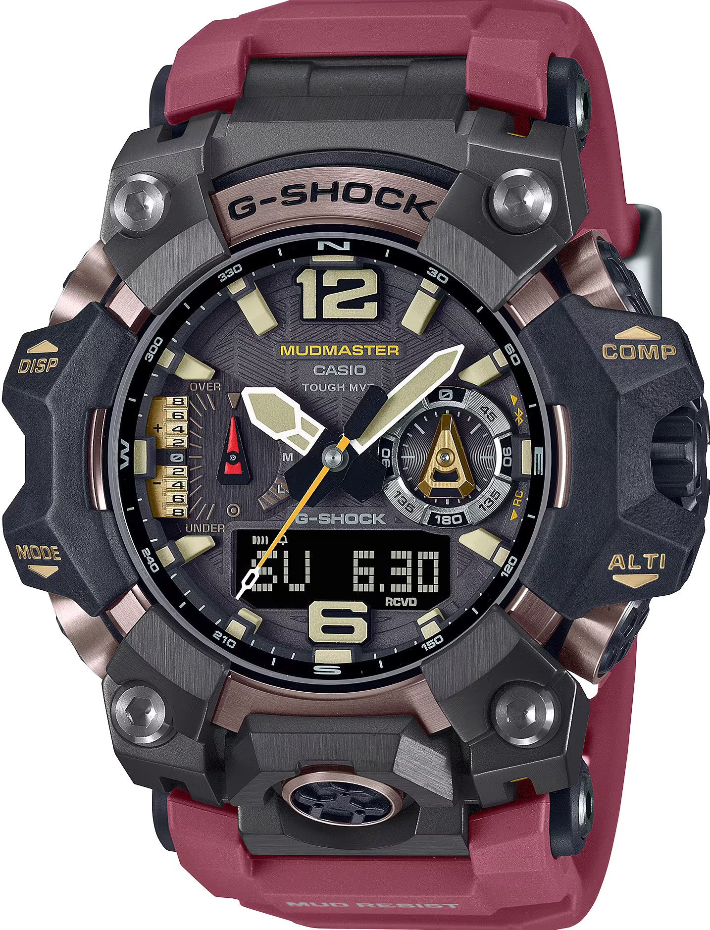 萬年鐘錶 - G-SHOCK   MUDMASTER 防塵泥藍芽電波太陽能三重感測器強悍運動電子錶 GWG-B1000-1A4  錶徑 : 52.1mm