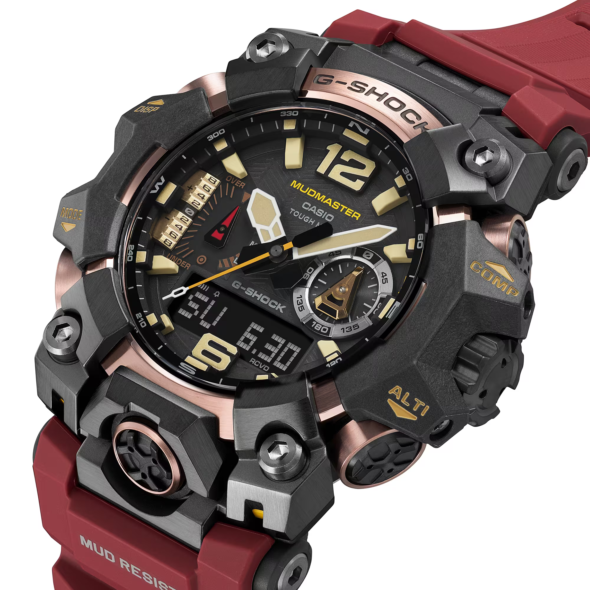 萬年鐘錶 - G-SHOCK   MUDMASTER 防塵泥藍芽電波太陽能三重感測器強悍運動電子錶 GWG-B1000-1A4  錶徑 : 52.1mm