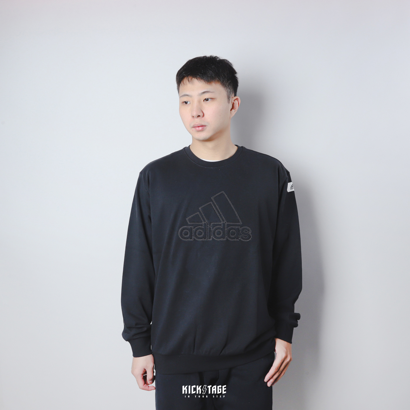 男女款 ADIDAS ST GFX WM CREW 黑色 縫線LOGO 輕量 保暖 衛衣 大學T【IK2794】