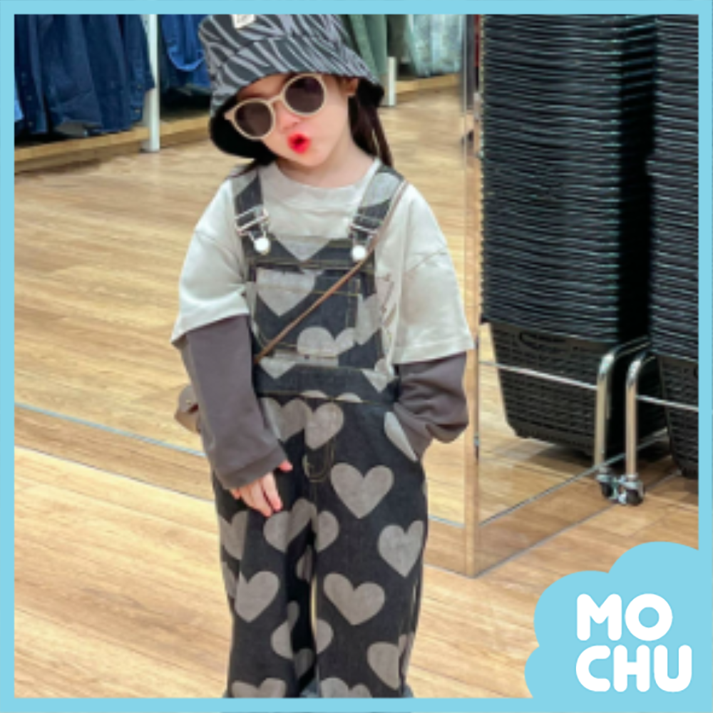 愛心牛仔吊带裤套裝