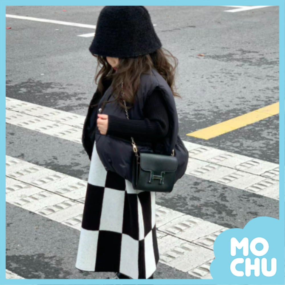 黑白棋盘格長裙三件套裝