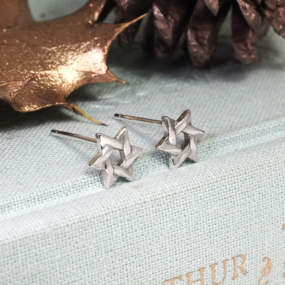 交錯六角星 聖誕節系列 925純銀耳環 耳針