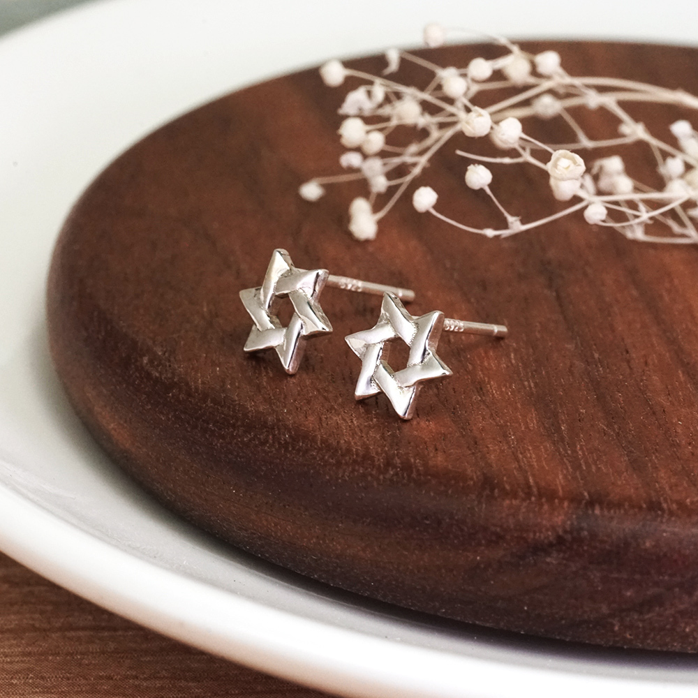 交錯六角星 聖誕節系列 925純銀耳環 耳針