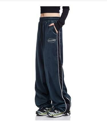 Retro patchwork striped casual pants