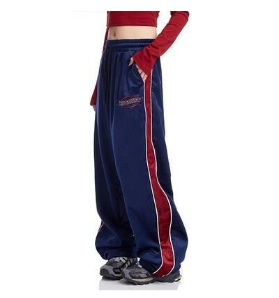 Retro patchwork striped casual pants