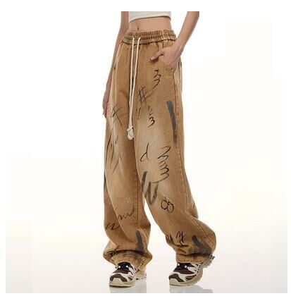 Vintage drawstring graffiti cargo pants