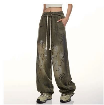 Vintage drawstring graffiti cargo pants
