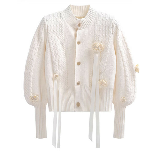 Lazy retro jacket women's atmosphere three-dimensional rose needle knit sweater