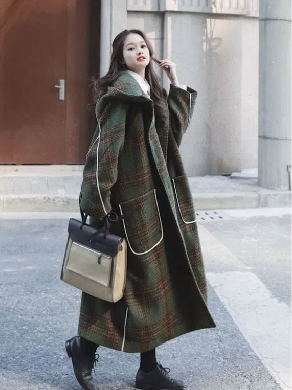 A long, padded tweed jacket