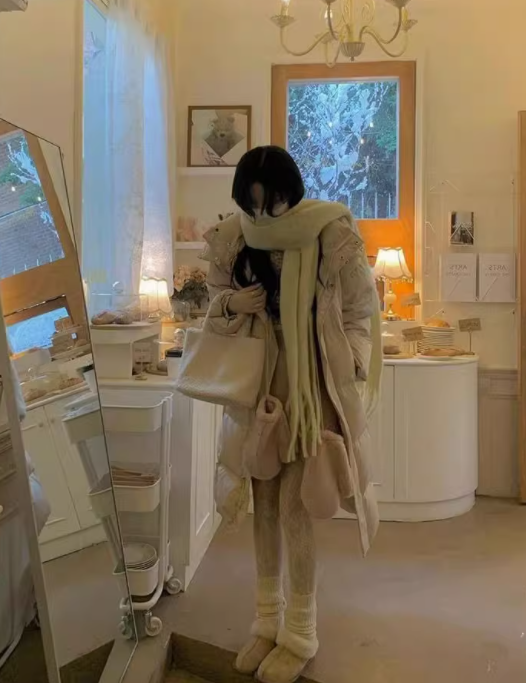 長款加厚連帽棉服外套