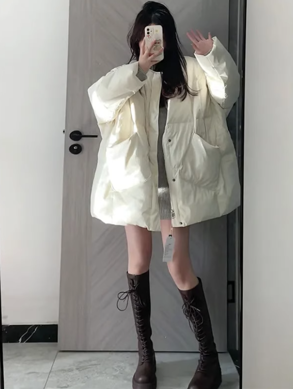 無領長袖棉服外套+圍巾