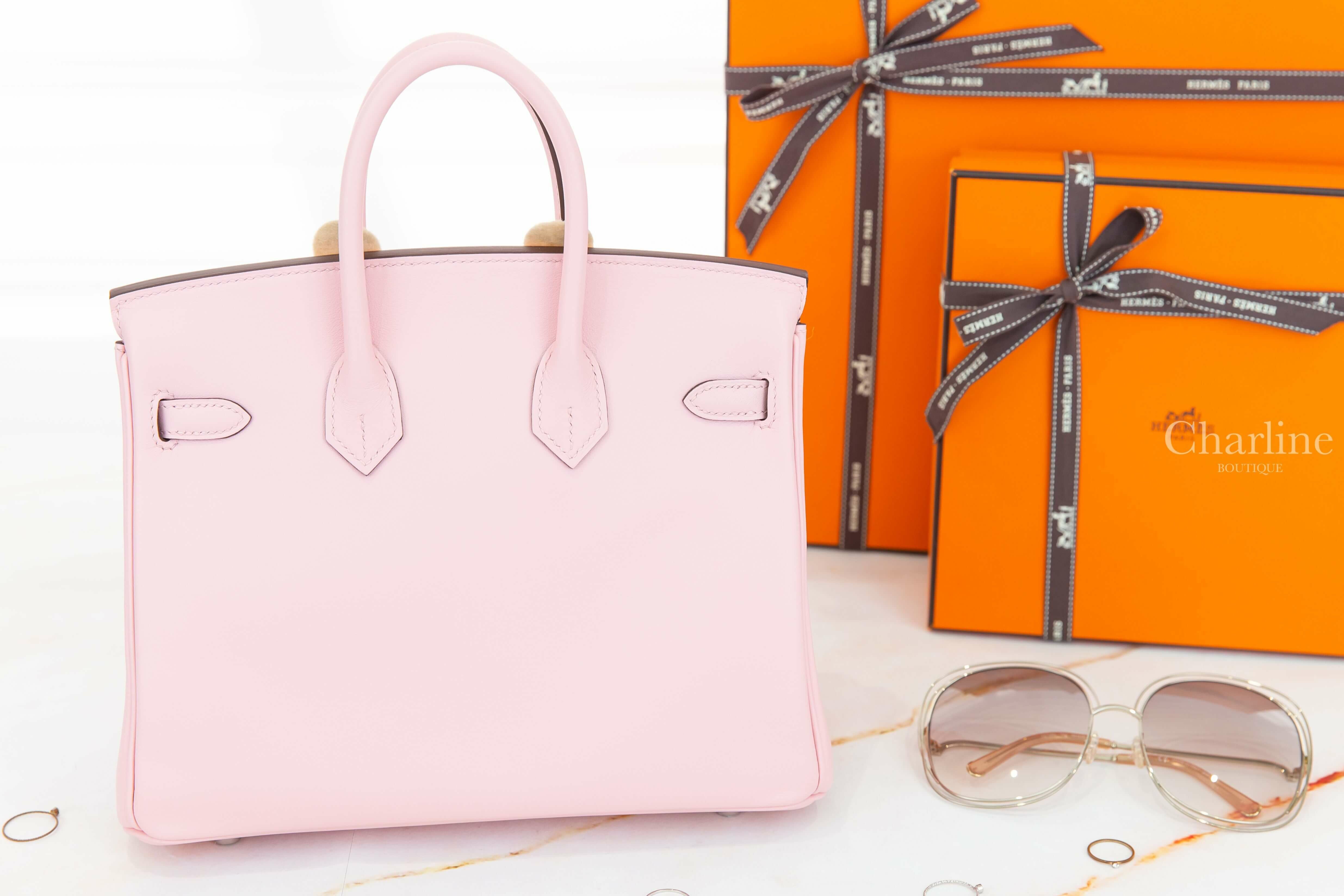 Hermès Birkin 25cm 3Q Rose Sakura Swift B刻櫻花粉銀釦鉑金包-Charline Boutique 精品代購