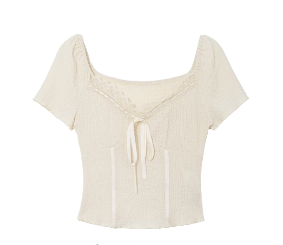 V-neck lace short-sleeved chiffon shirt