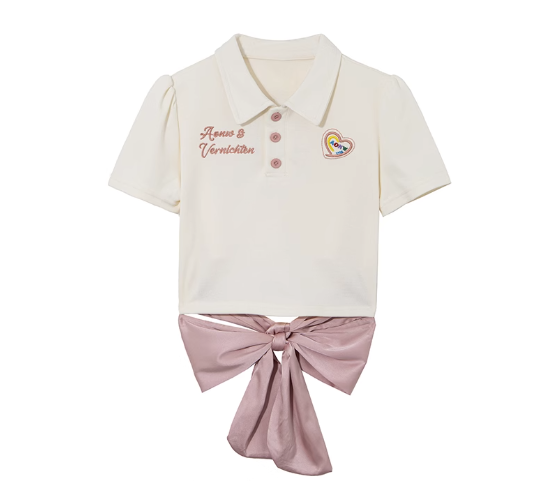 Bow Polo Neck Short Sleeve T-Shirt