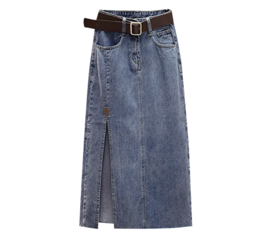 High waist slit denim skirt
