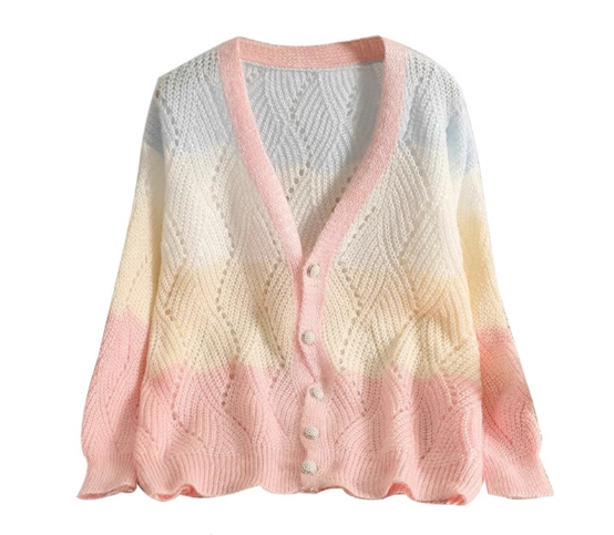 rainbow striped sweater cardigan coat