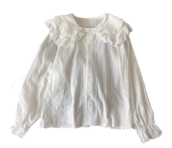 Fungus-trimmed baby collar long-sleeved shirt