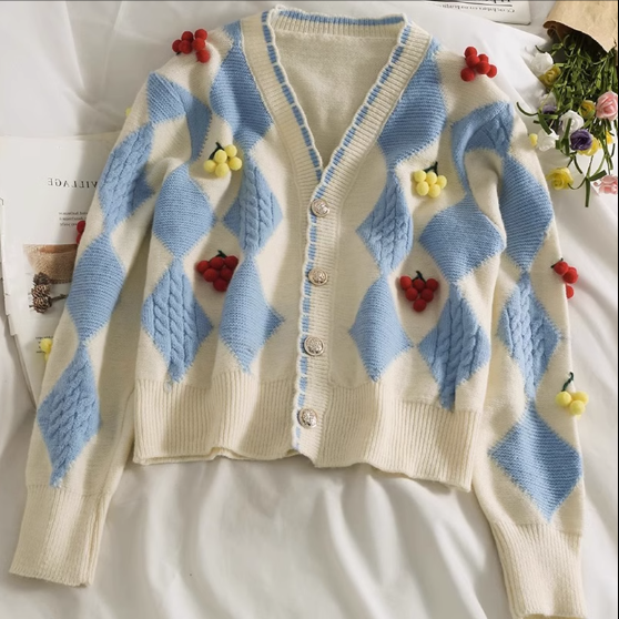 Three-dimensional decorative single-breasted cardigan long-sleeved sweater