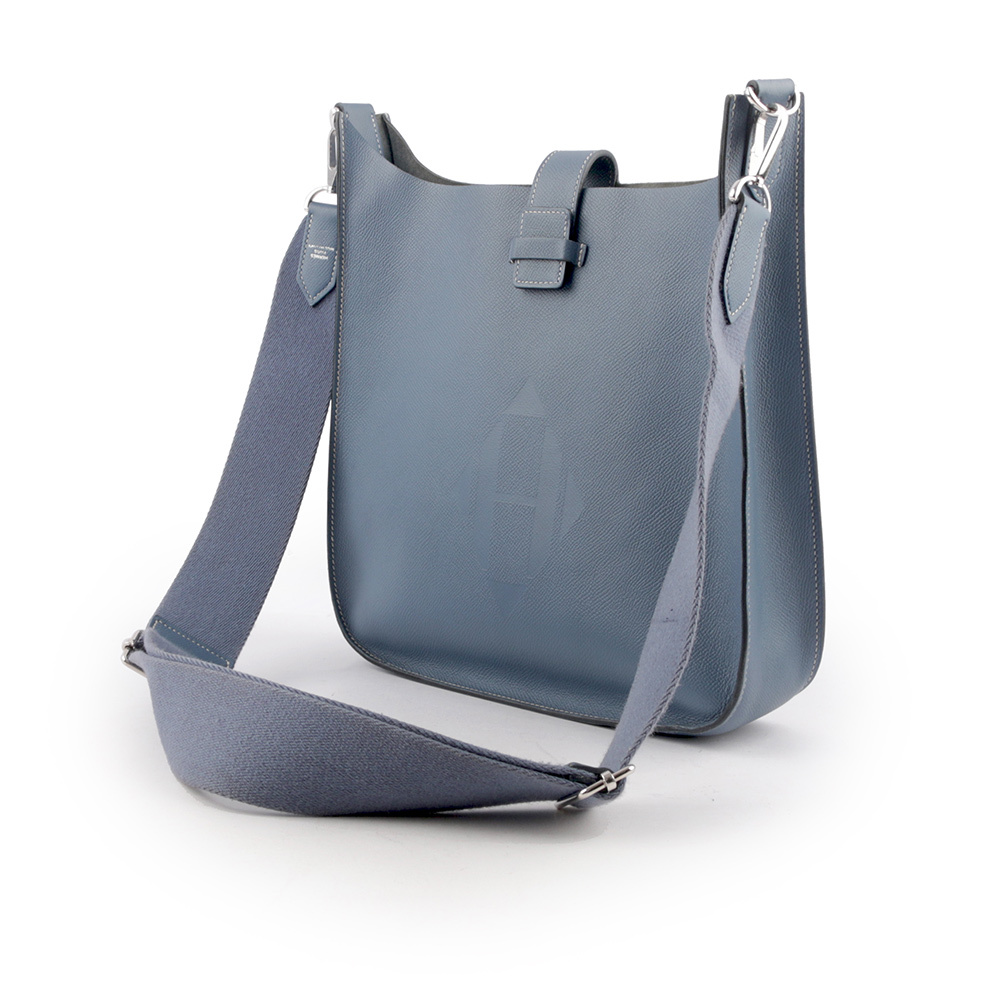 【HERMES】Evelyne Sellier 29 牛皮 銀釦斜背包(深藍色)
