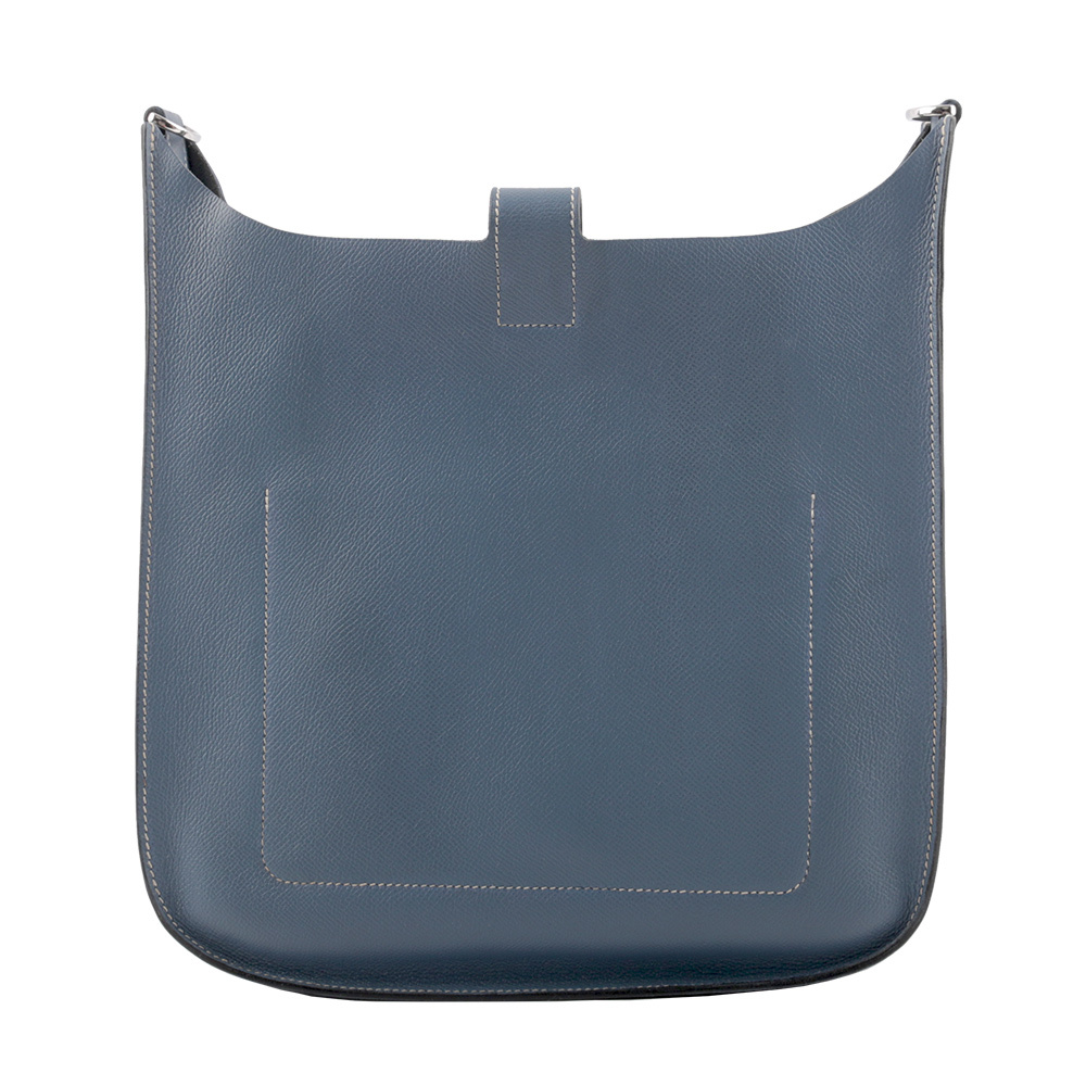 【HERMES】Evelyne Sellier 29 牛皮 銀釦斜背包(深藍色)