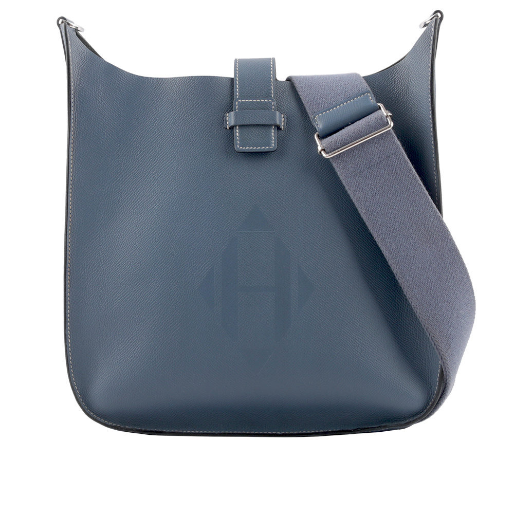 【HERMES】Evelyne Sellier 29 牛皮 銀釦斜背包(深藍色)
