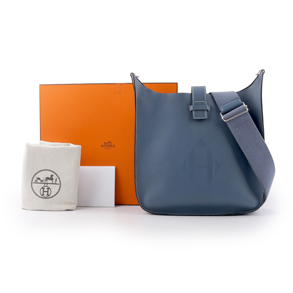 【HERMES】Evelyne Sellier 29 牛皮 銀釦斜背包(深藍色)