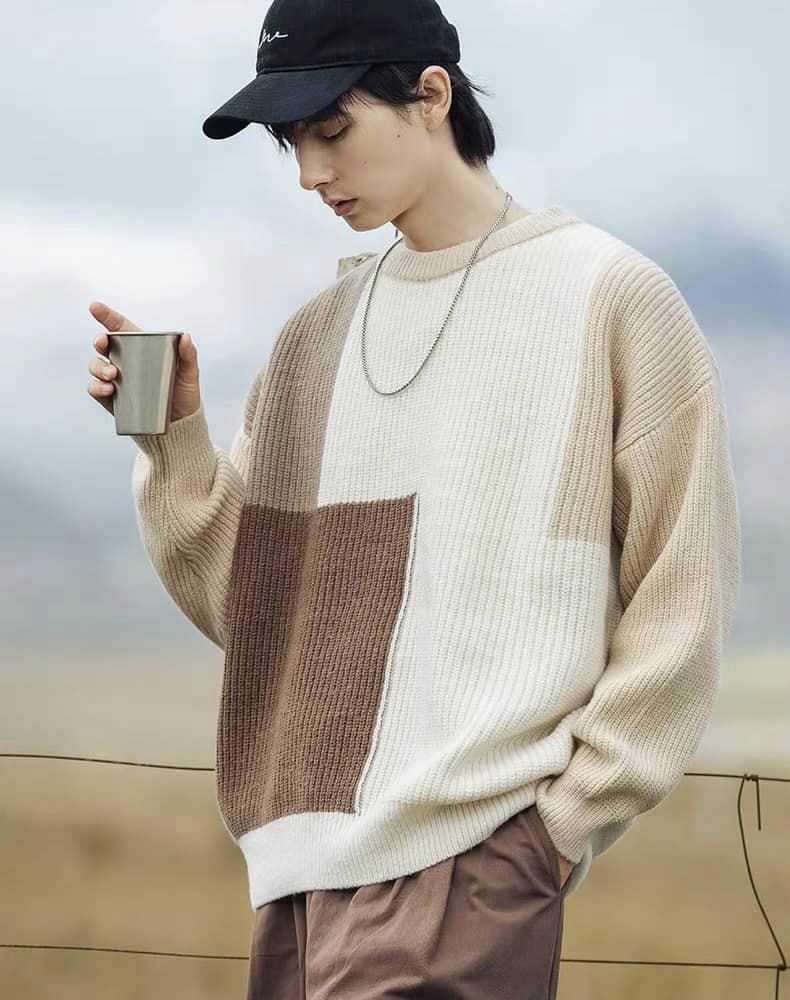 拼接色塊毛衣社團