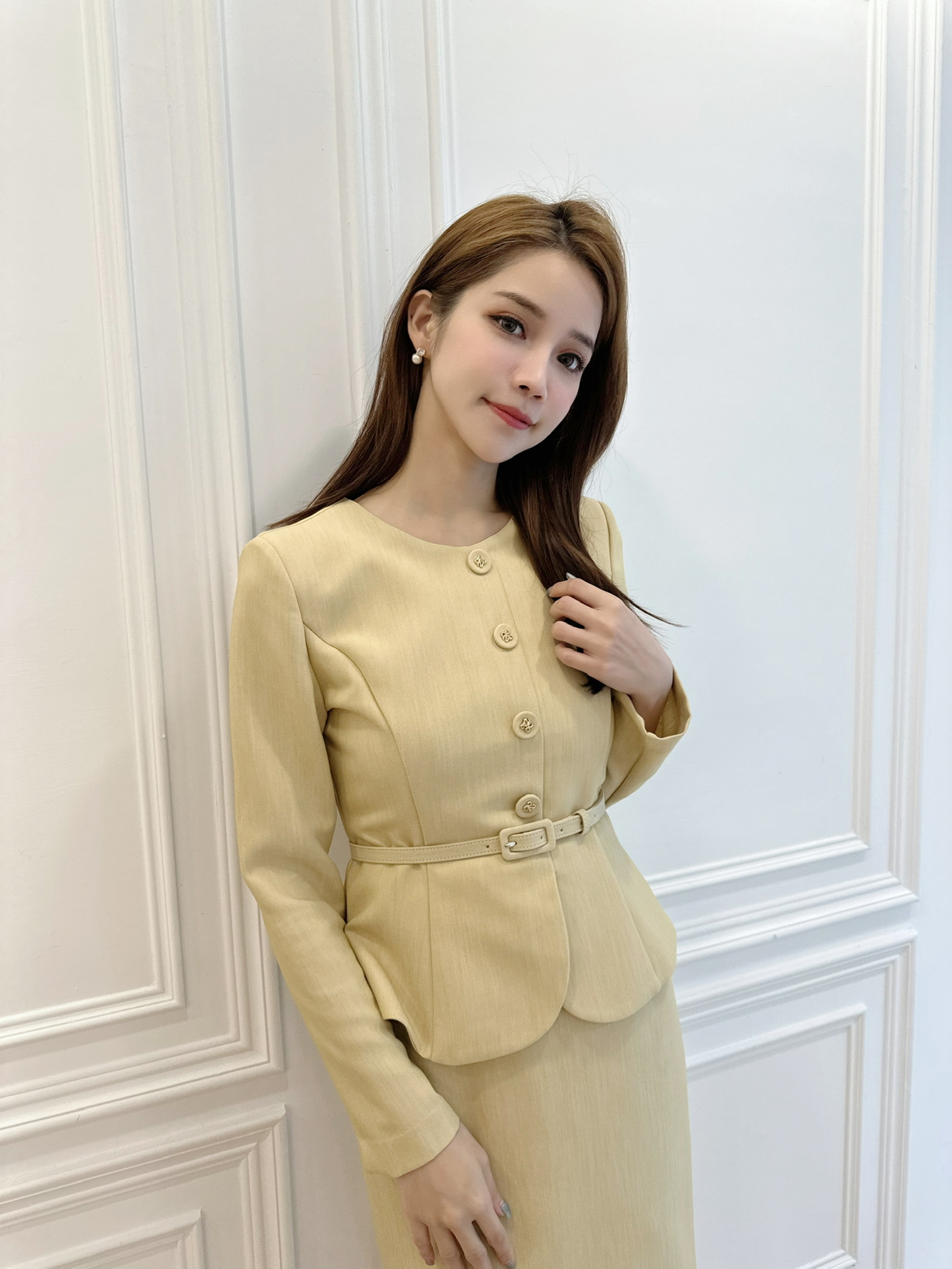 圓領腰帶腰間裁片洋