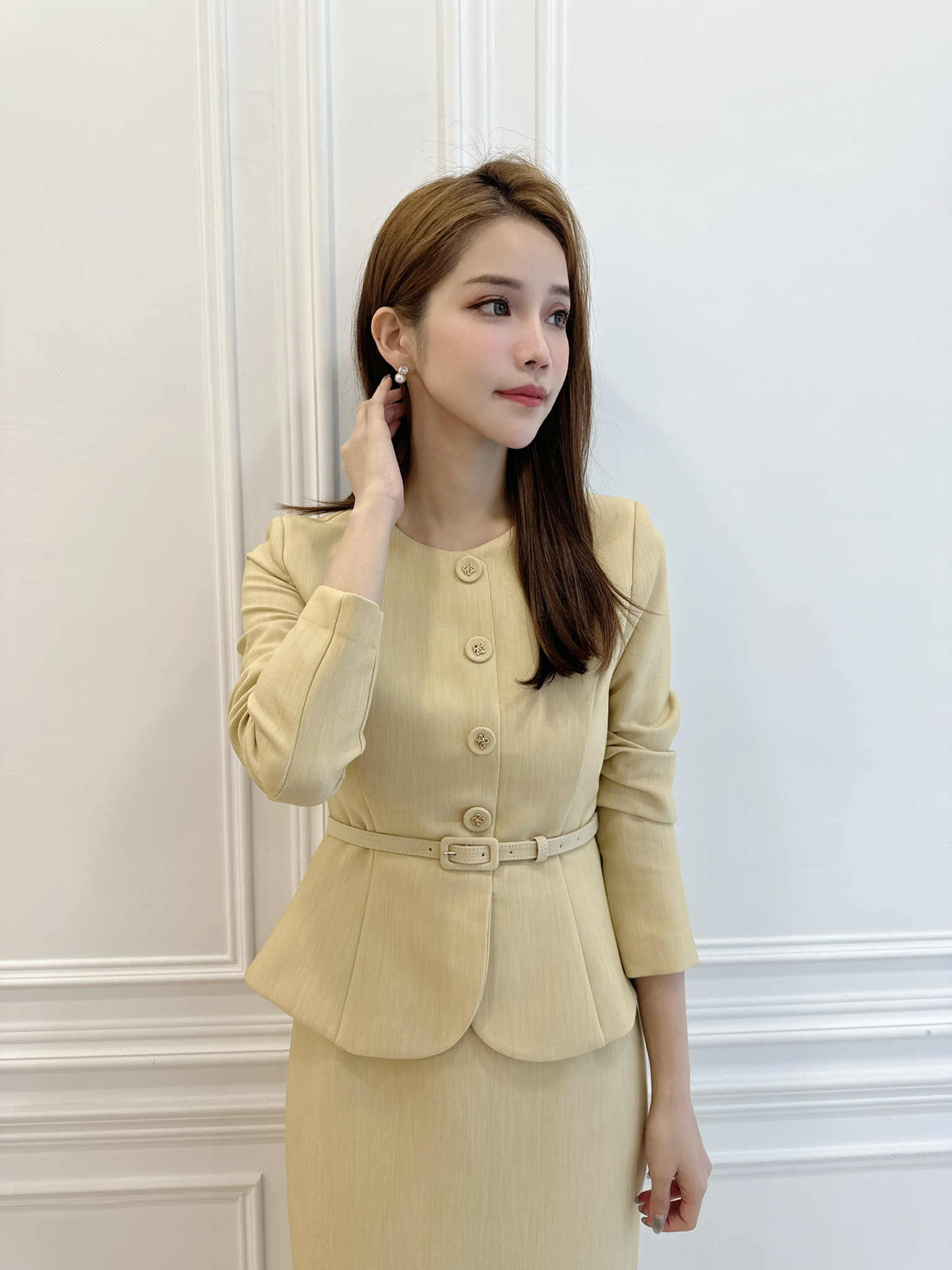 圓領腰帶腰間裁片洋