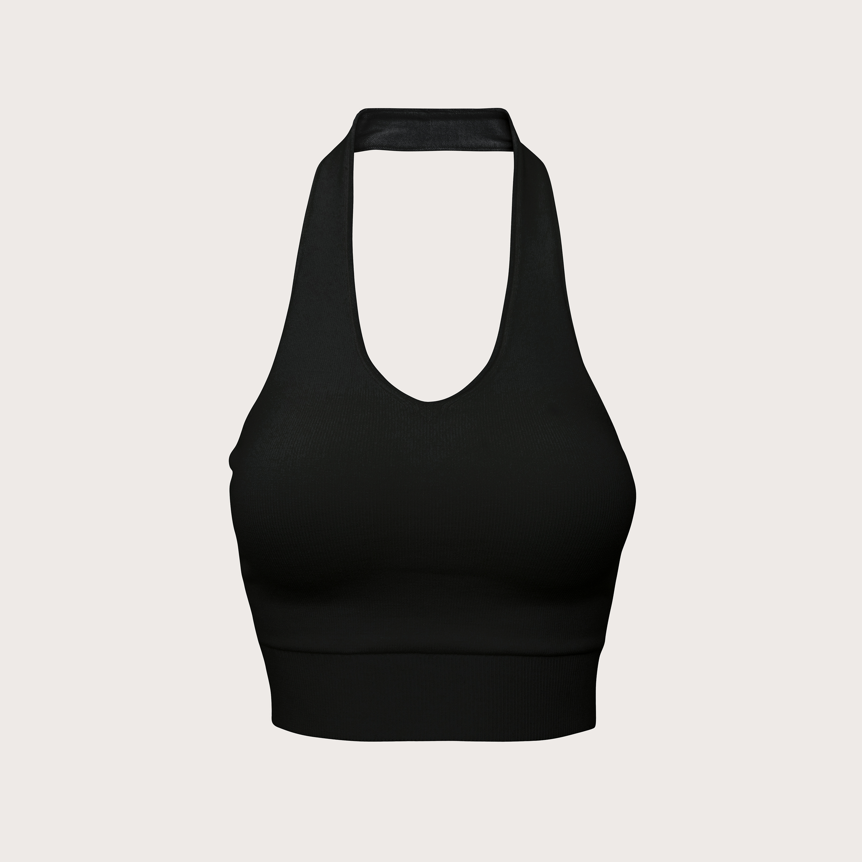 Embroidered Knit Halter Bra Top 2.0 Black