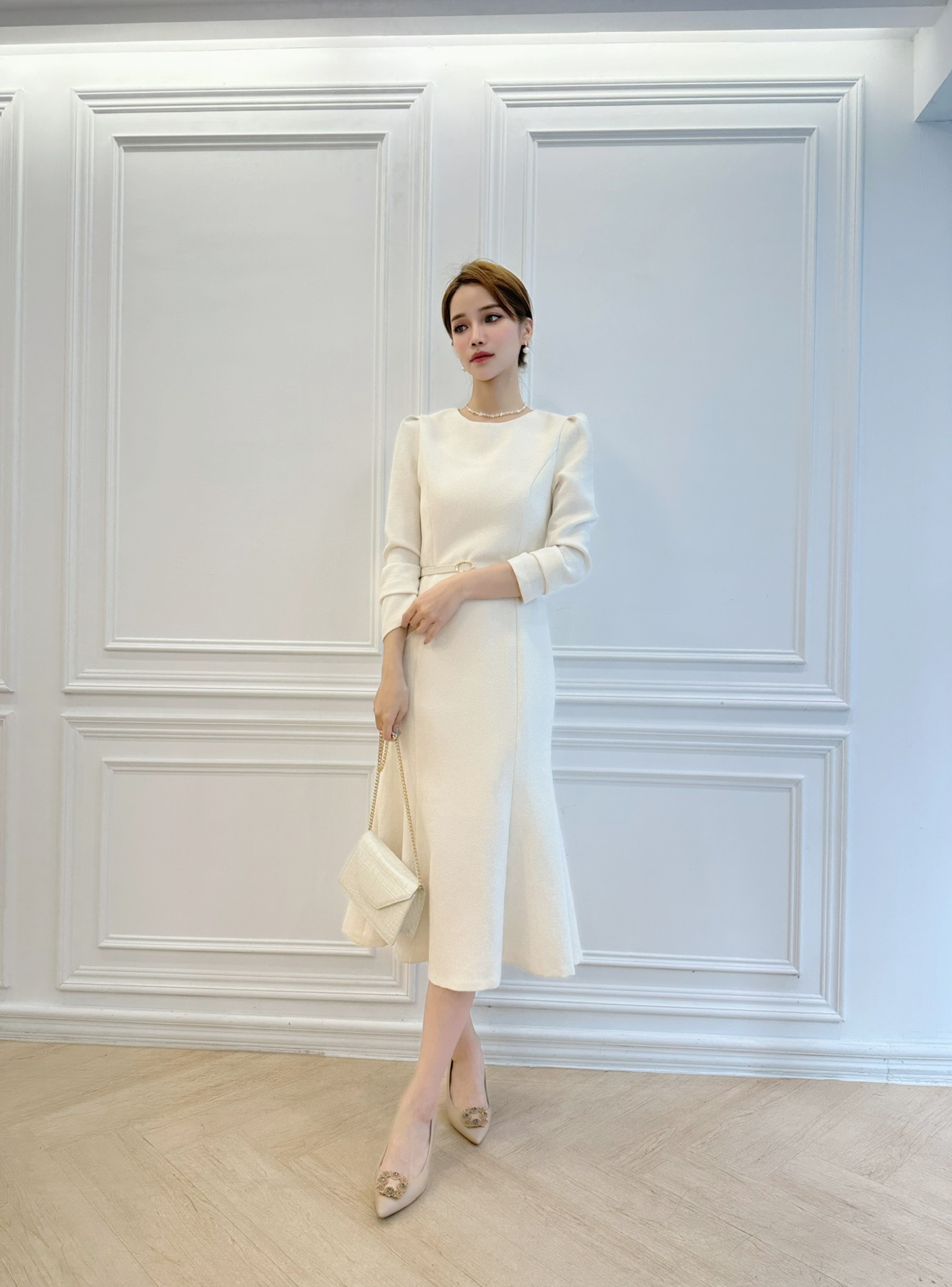 顆粒面料腰帶魚尾洋