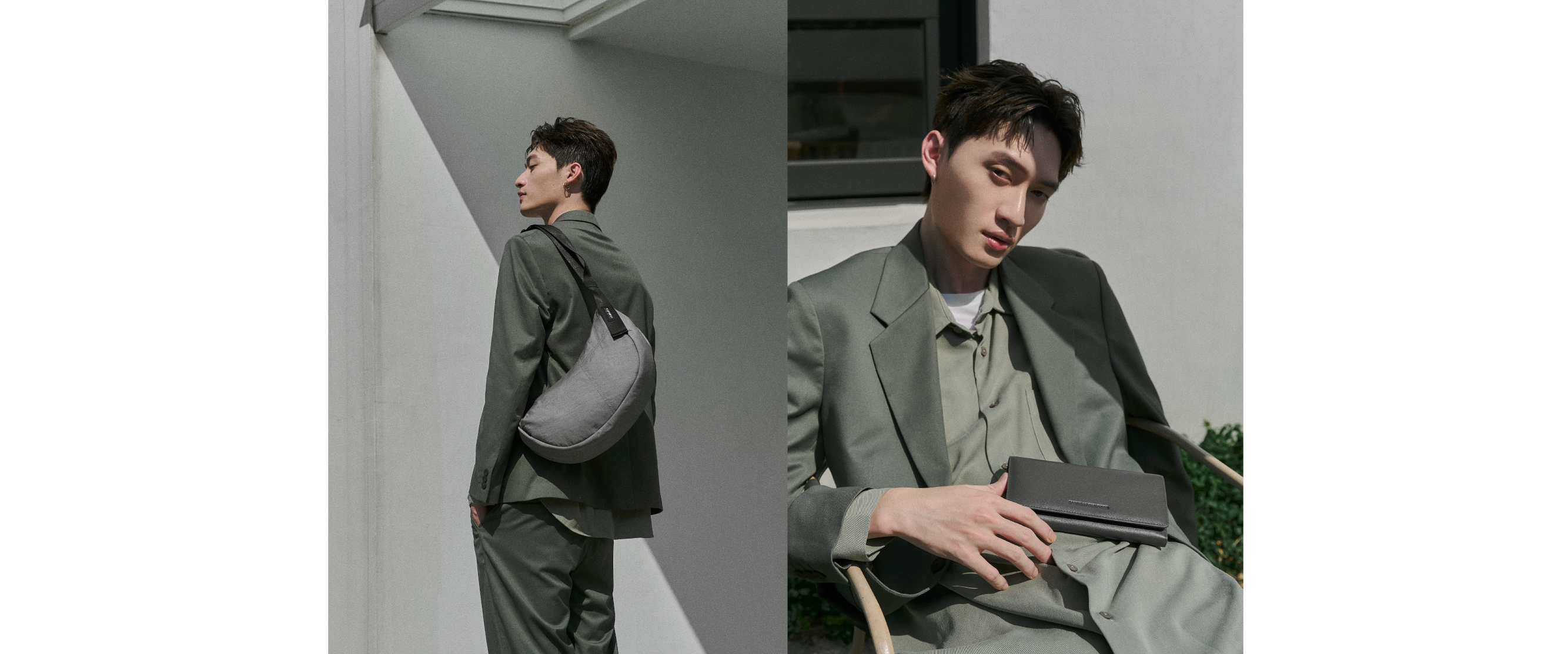 白色的內裏搭配同色調的綠色襯衫，讓整體視覺色調一致，展現出相當舒適的感覺。