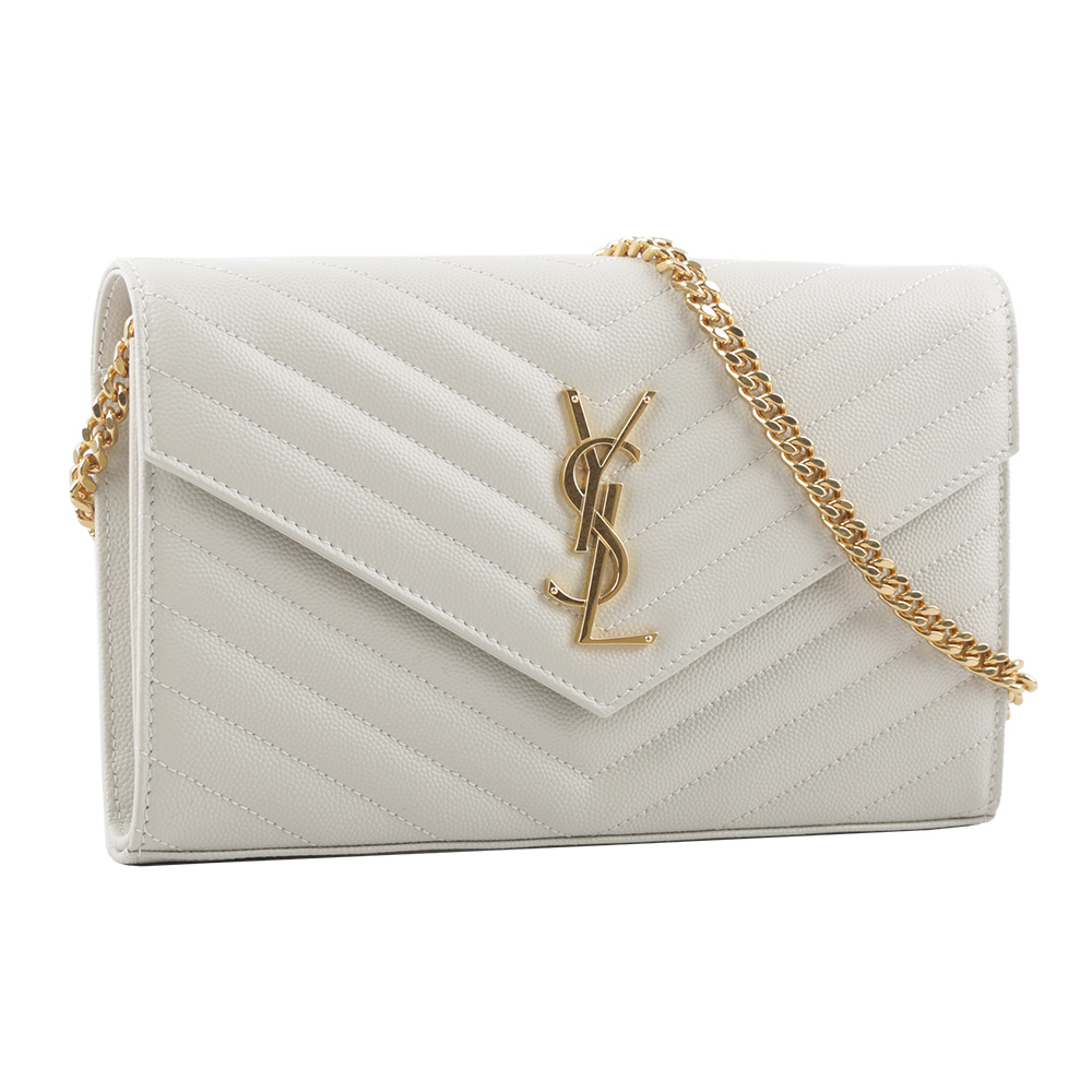 【YSL/Saint Laurent Paris】V紋荔枝皮金色LOGO WOC 斜背包