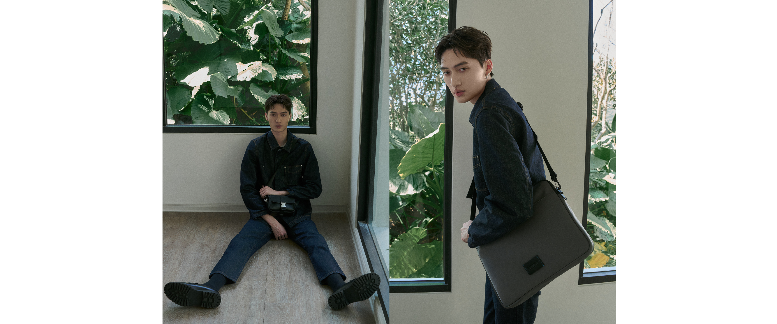 以深藍色丹寧展現了沉穩現代的氛圍，揮別過去對丹寧的休閒印象。