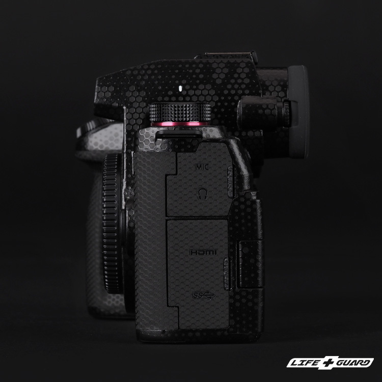 LIFE+GUARD 相機貼膜安裝示意，適用 Panasonic LUMIX G9 II