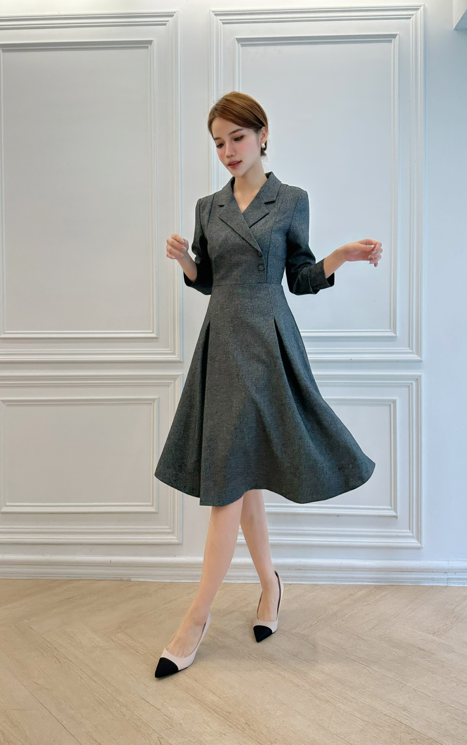 混灰雙釦翻領傘洋