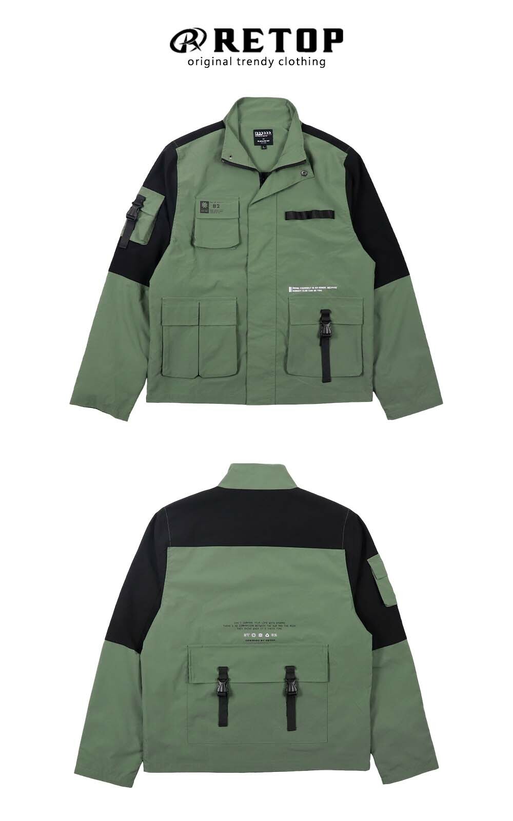 RETOP 工裝軍風 山嶺拼接工裝外套 軍綠