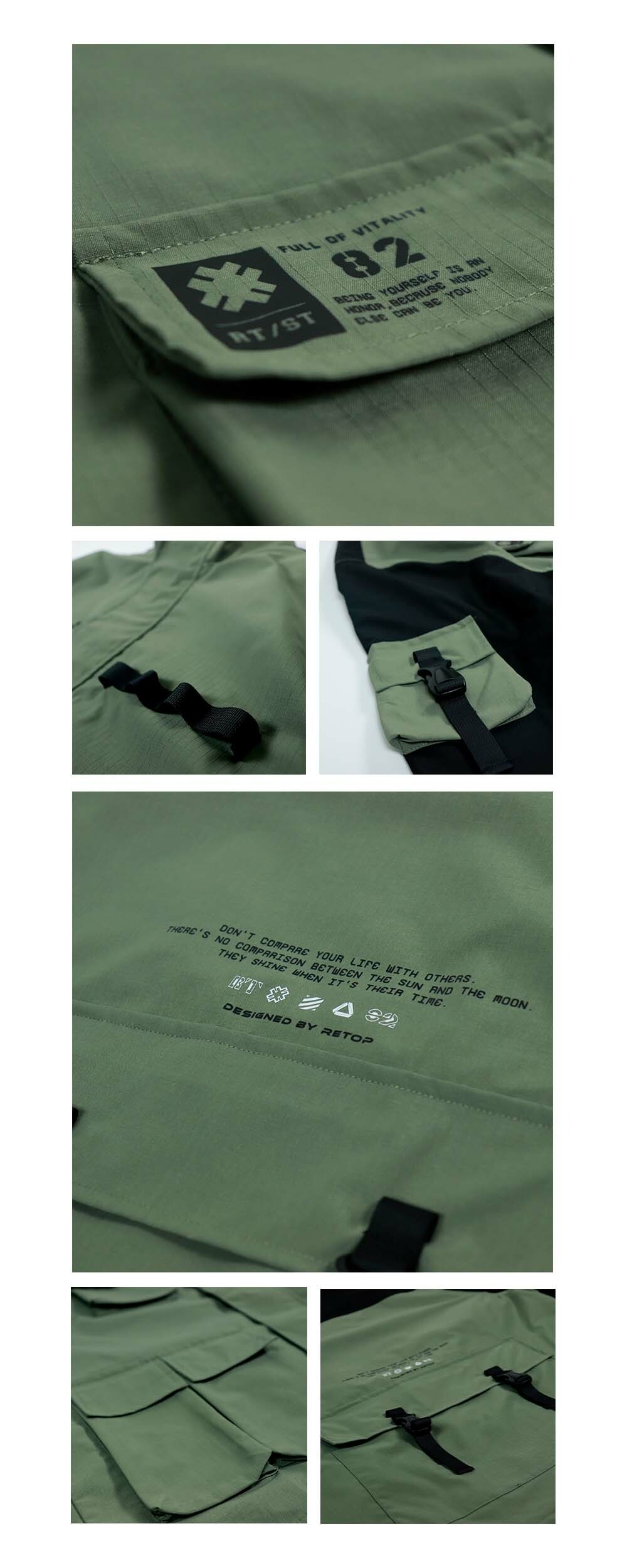 RETOP 工裝軍風 山嶺拼接工裝外套 軍綠