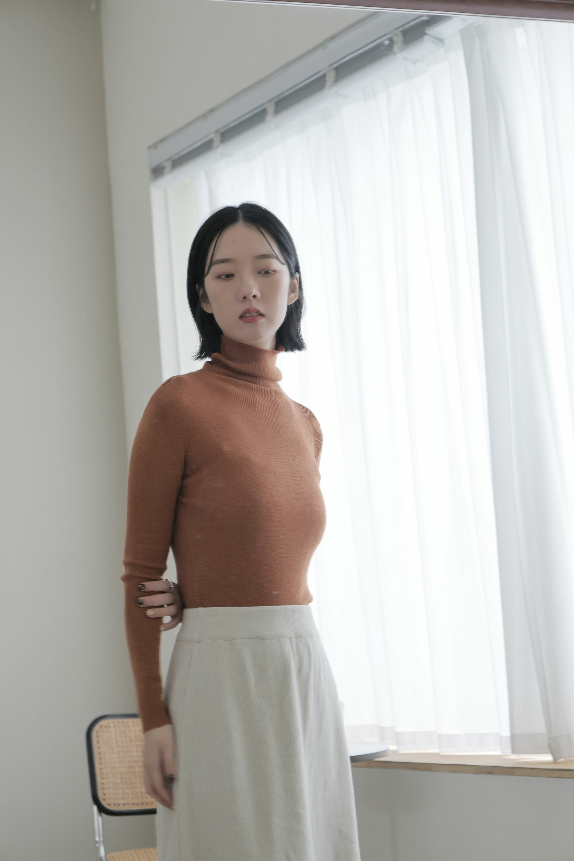 柔順高領百搭針織上衣(6%羊毛）