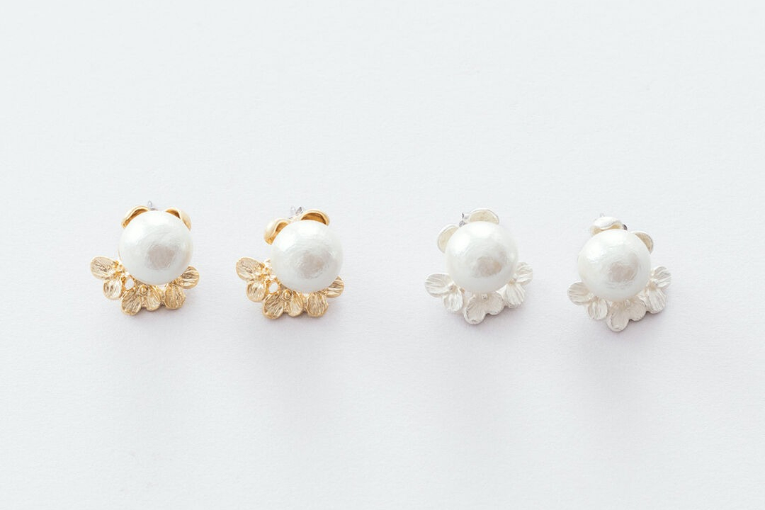 Pisceans - 可拆式花托珍珠針式耳環 GD