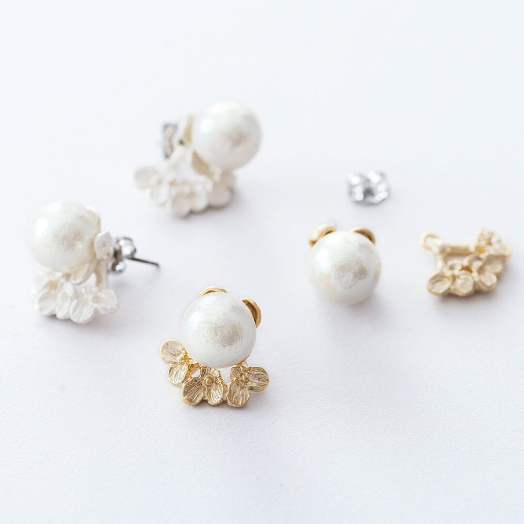 Pisceans - 可拆式花托珍珠針式耳環 GD