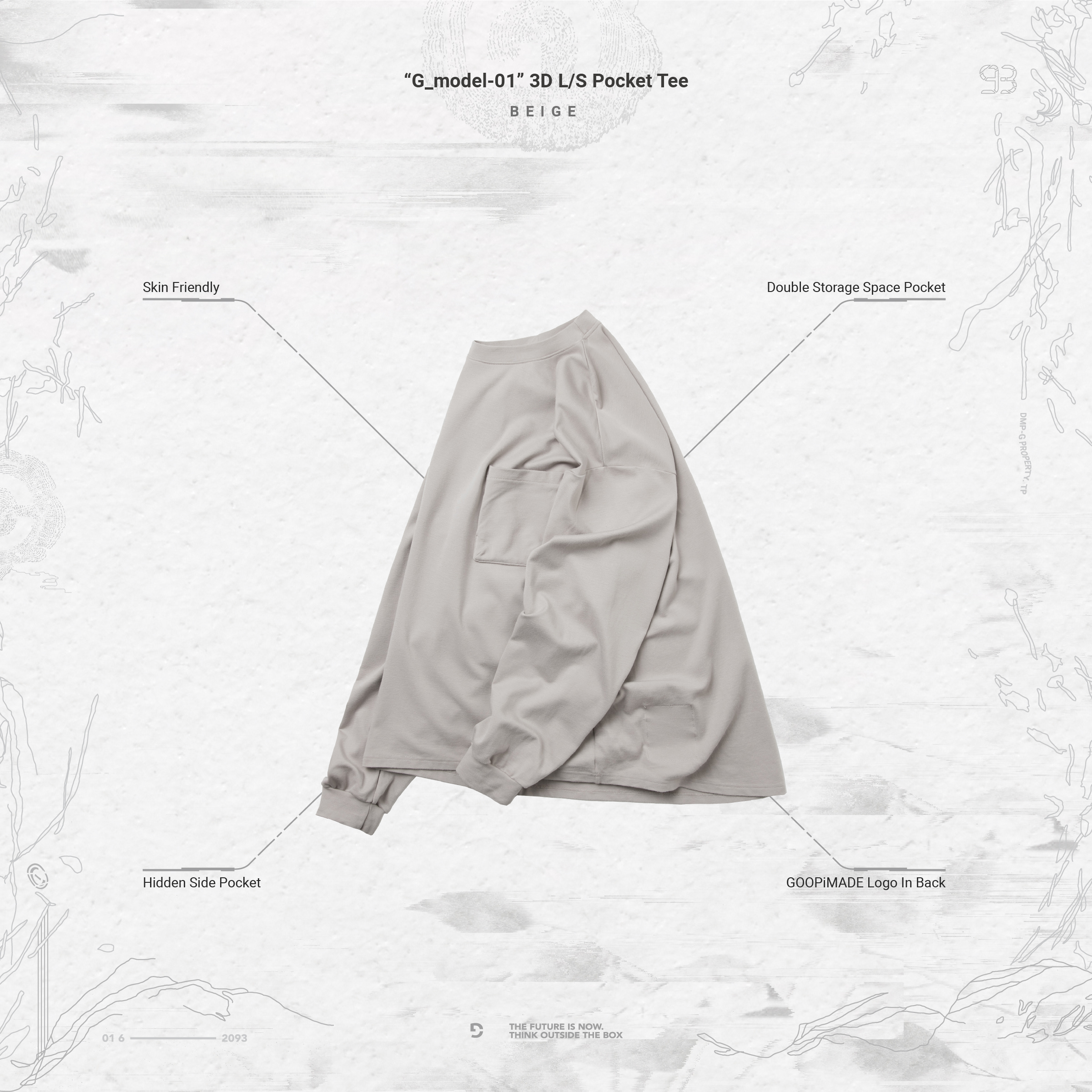 GOOPiMADE “G_model-01” 3D L/S Pocket Tee - Beige