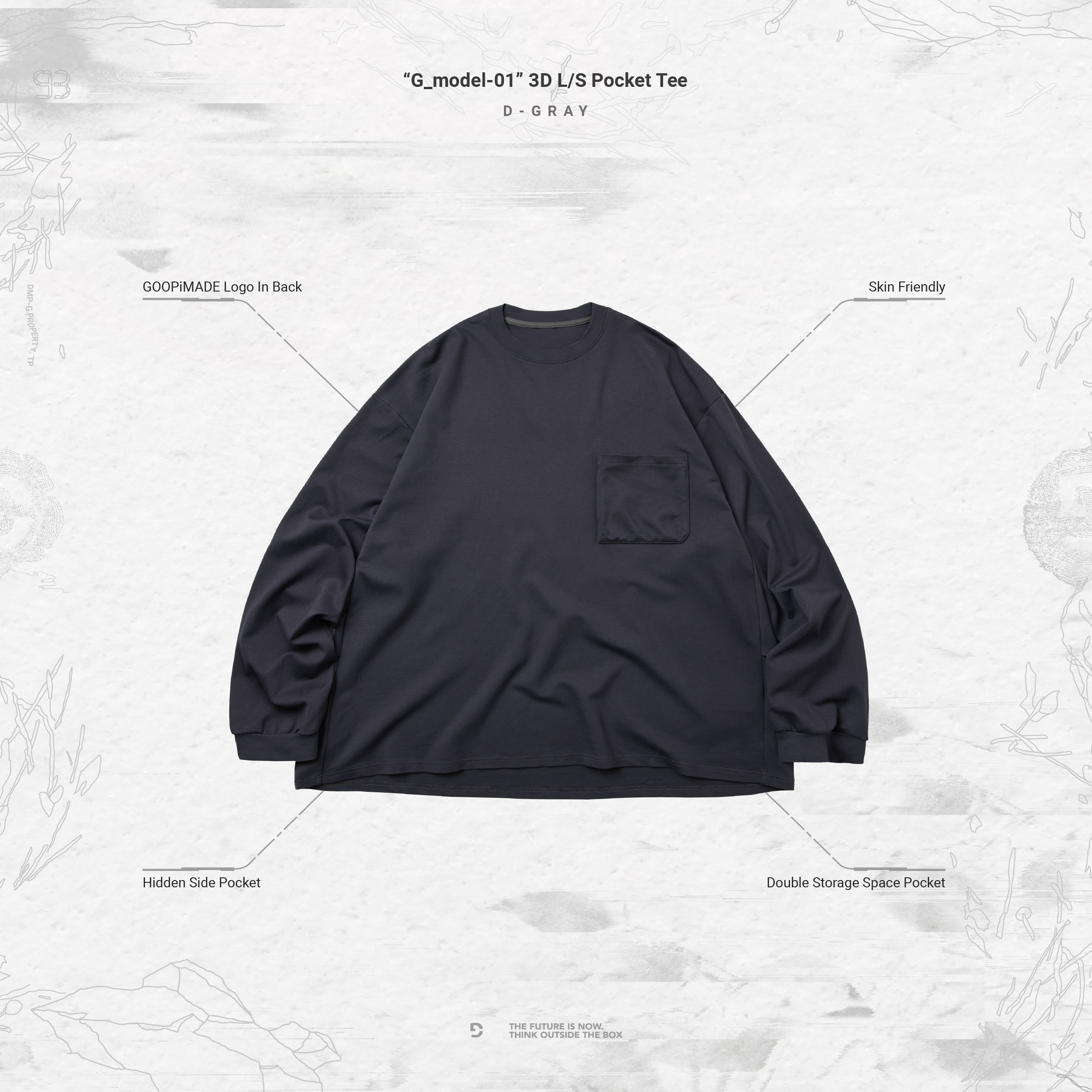 GOOPiMADE “G_model-01” 3D L/S Pocket Tee - D-Gray