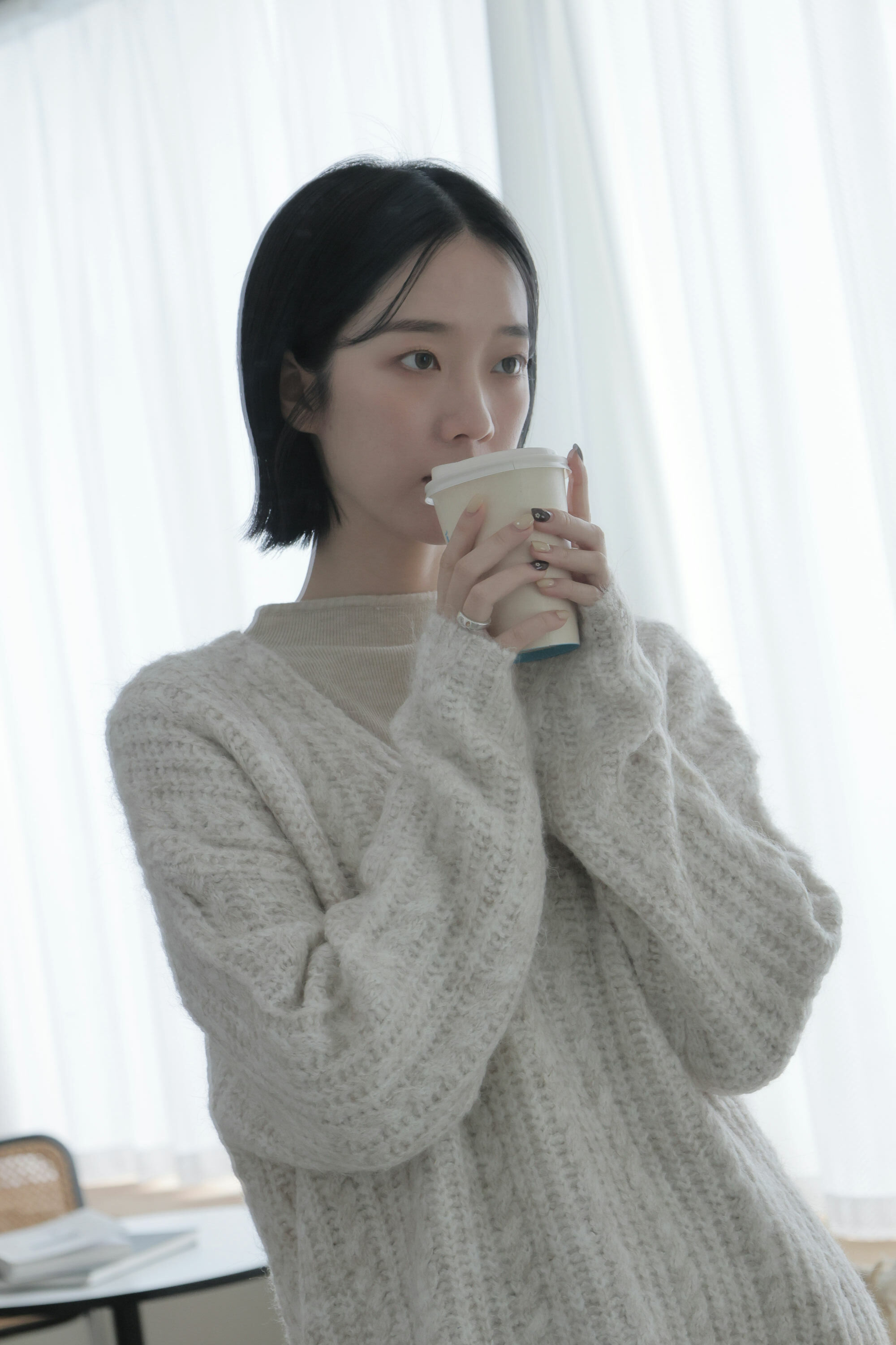 2603 慵懶V領粗針織上衣（10%羊毛）