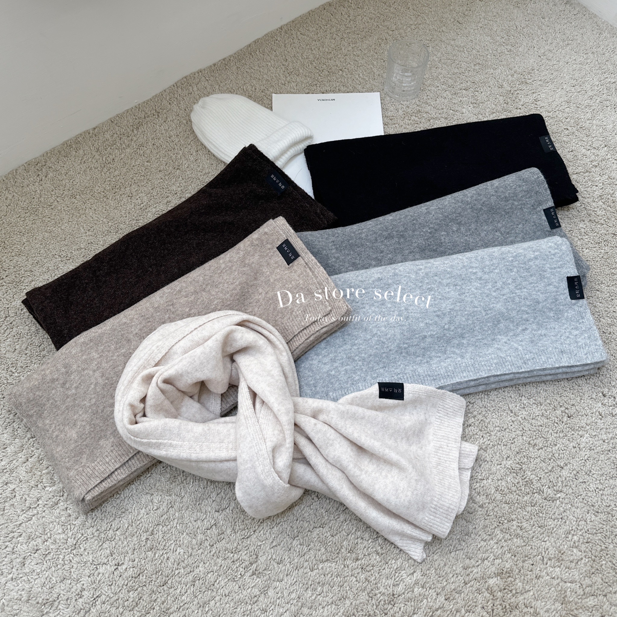 韓國小標羊毛針織圍巾/六色/限時特價