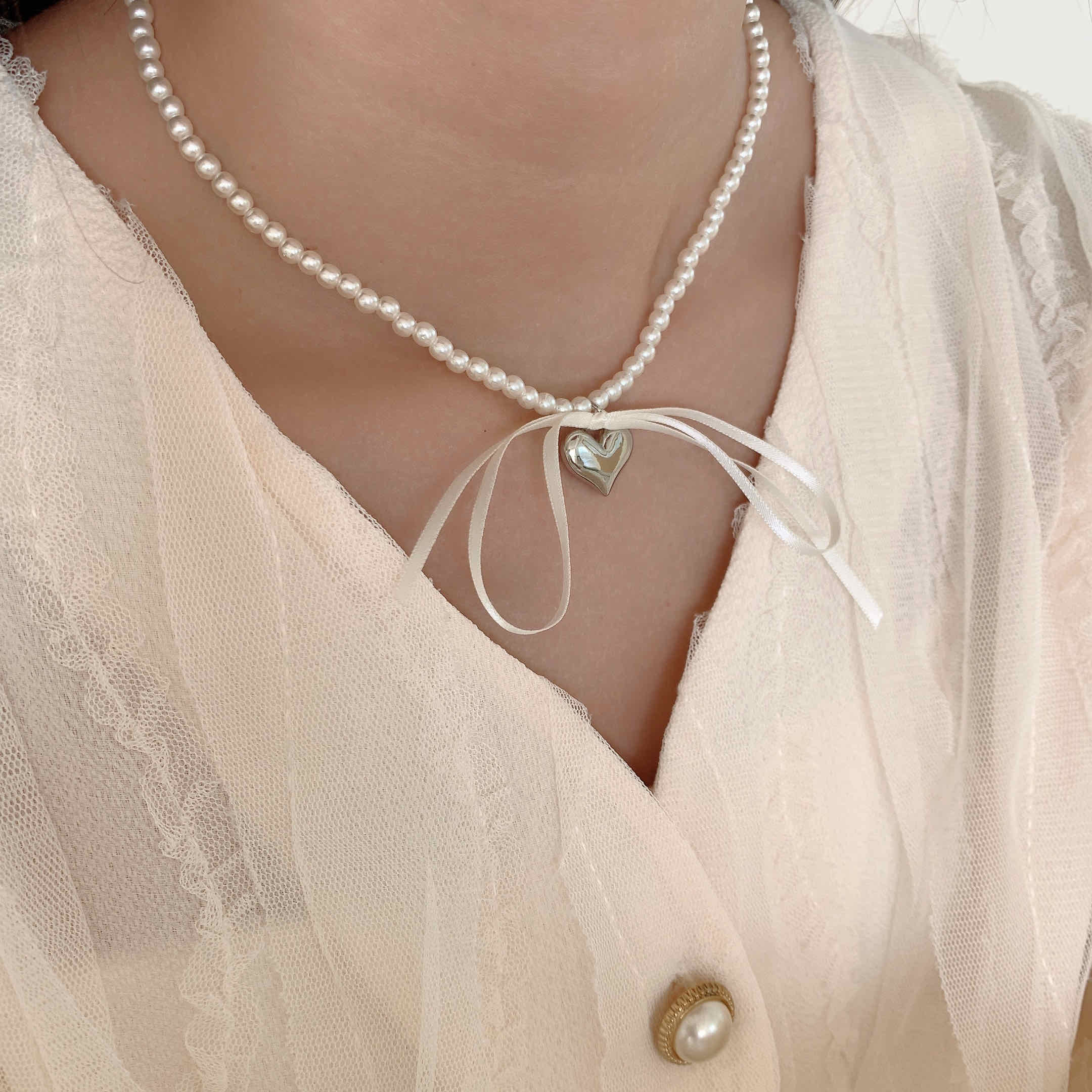 🇰🇷厚磅愛心蝴蝶結緞帶項鍊｜2 color