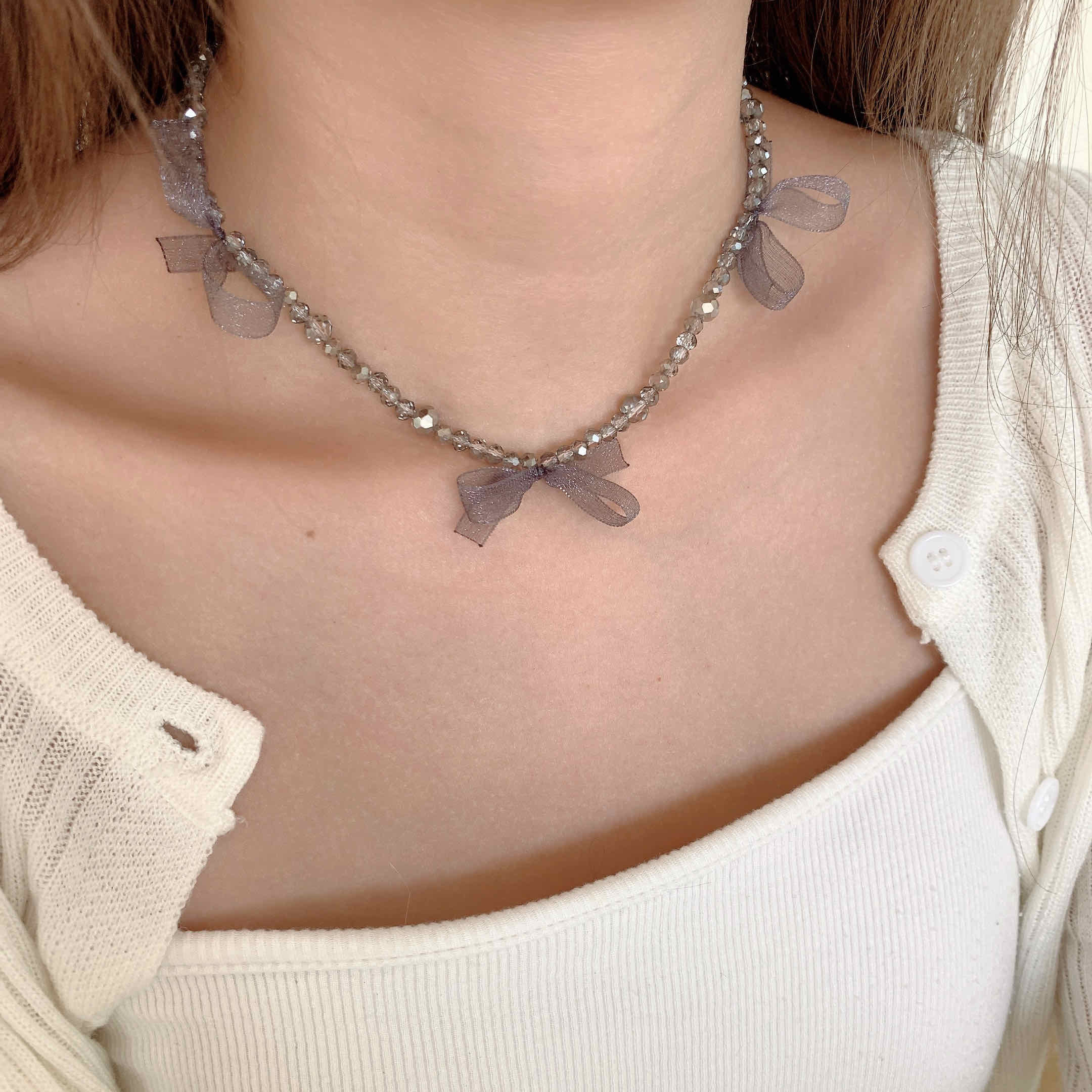 🇰🇷 閃閃緞帶蝴蝶結項鍊｜3 color