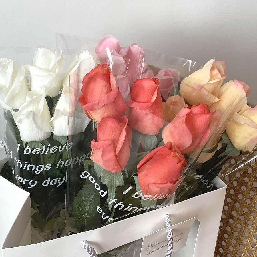 《3323》送禮仿真玫瑰花緞帶五朵小花束