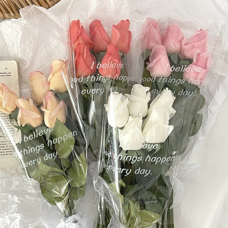 《3323》送禮仿真玫瑰花緞帶五朵小花束